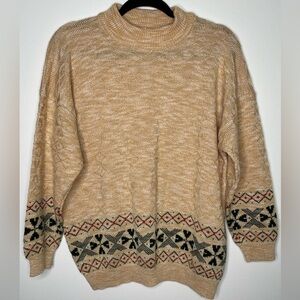 VINTAGE tan texture abstract print sweater